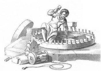 Old-style millwright at work drawing