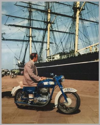 AJS bike and Cutty Sark pic